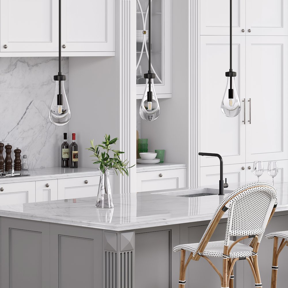 5" Dimmable Pendant Light Fixture with Glass Shade and Height up to 4.5', Black. Picture 5