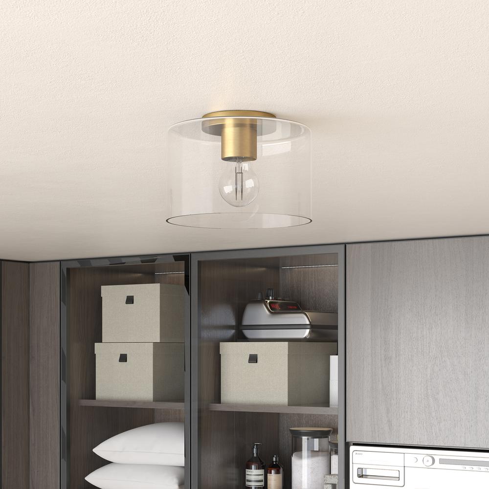 Henri 10" Wide Flush Mount with Glass Shade in Brass/Clear. Picture 2