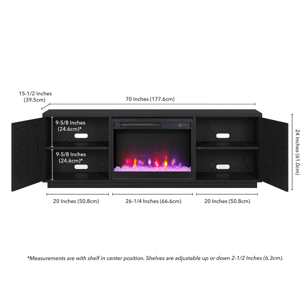 Rectangular TV Stand with 26" Crystal Fireplace for TV's up to 75" Black Grain. Picture 5