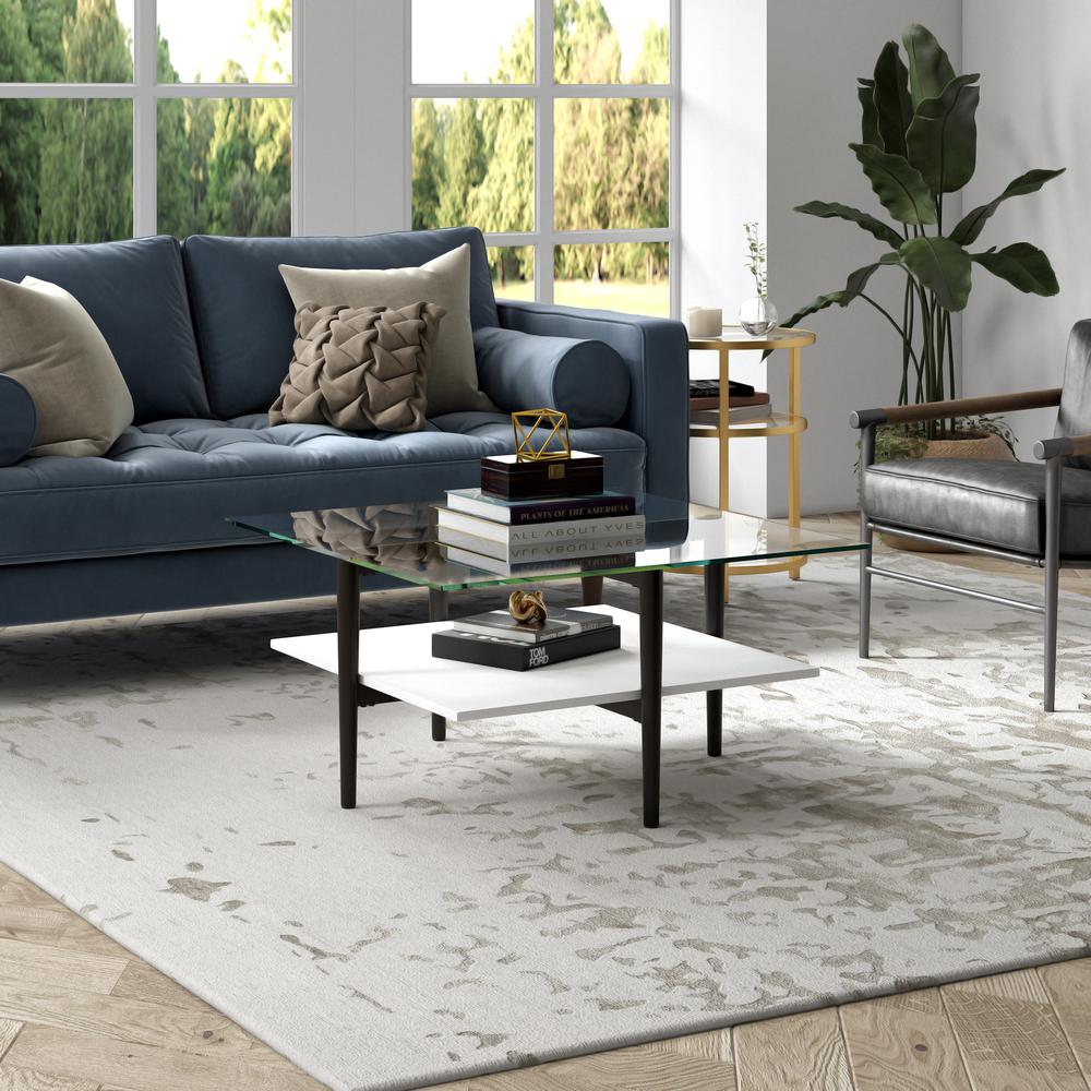 Otto 32" Wide Square Coffee table with White Lacquer in Blackened Bronze. Picture 4