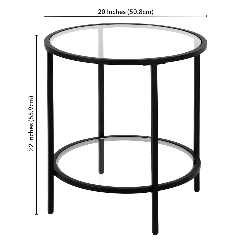 Sivil 20'' Wide Round Side Table with Glass Shelf in Blackened Bronze. Picture 5