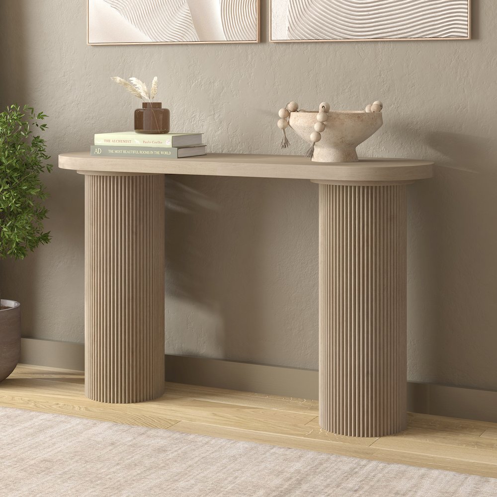 Henn&Hart 55" Wooden Rectangular Fluted Console Table, Ribbed Entryway Table. Picture 3