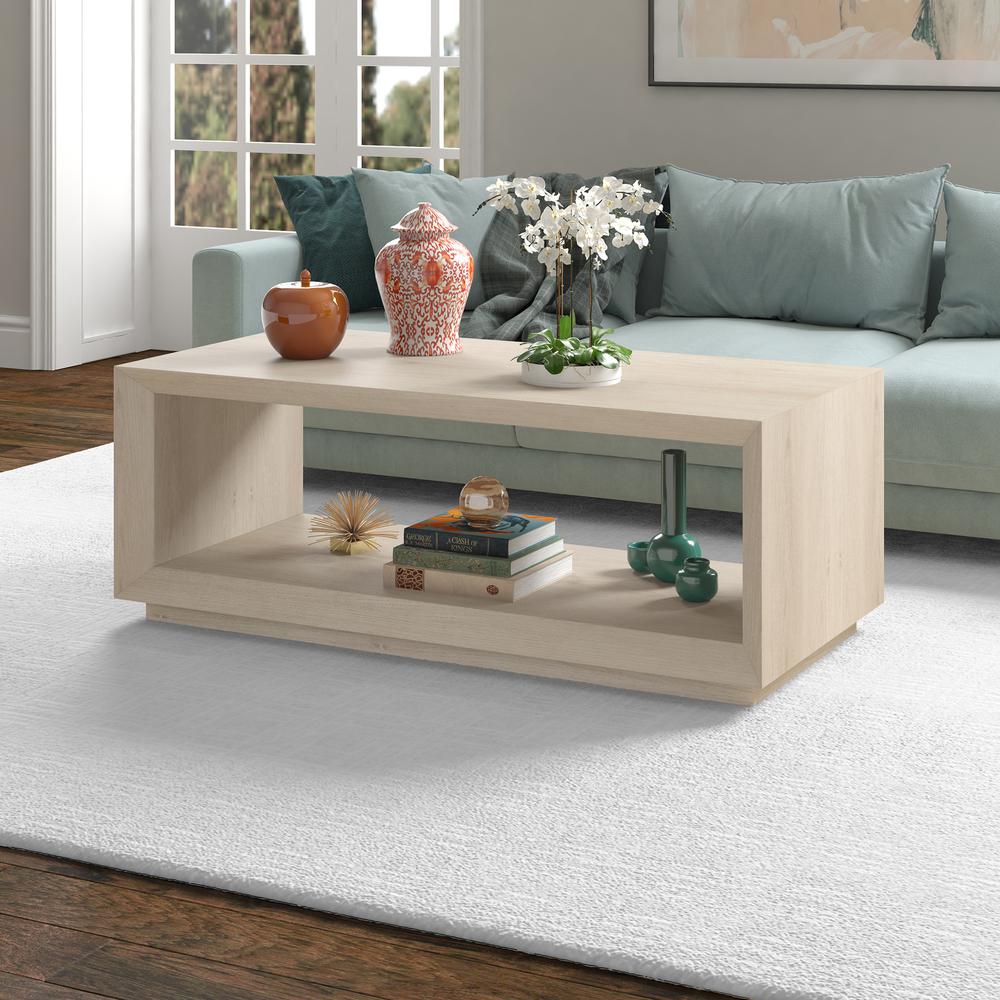 Tannen 48" Wide Rectangular Coffee Table in Alder White. Picture 2