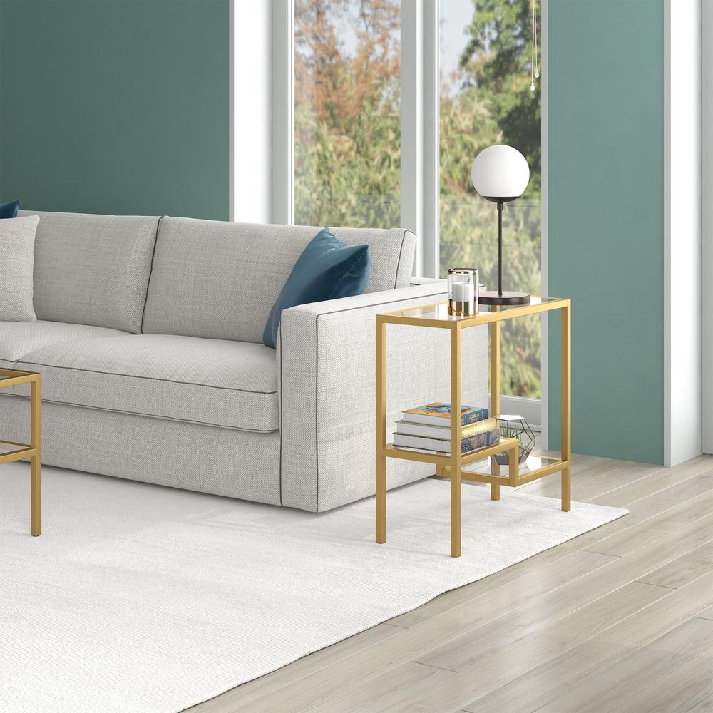Lovett 24'' Wide Rectangular Side Table in Brass. Picture 4