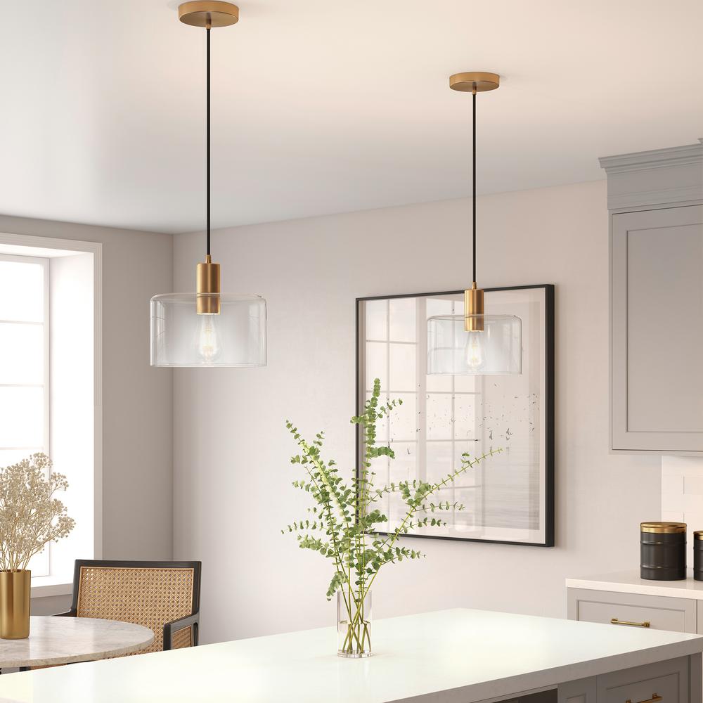 Henri 10" Wide Pendant with Glass Shade in Brass/Clear. Picture 4