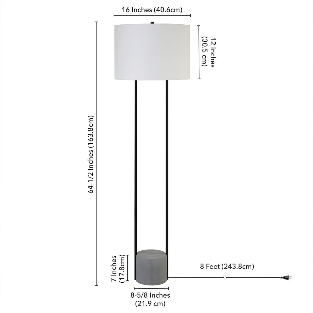 Uma 65.5" Tall Floor Lamp with Fabric Shade in Blackened Bronze/Concrete/White. Picture 4