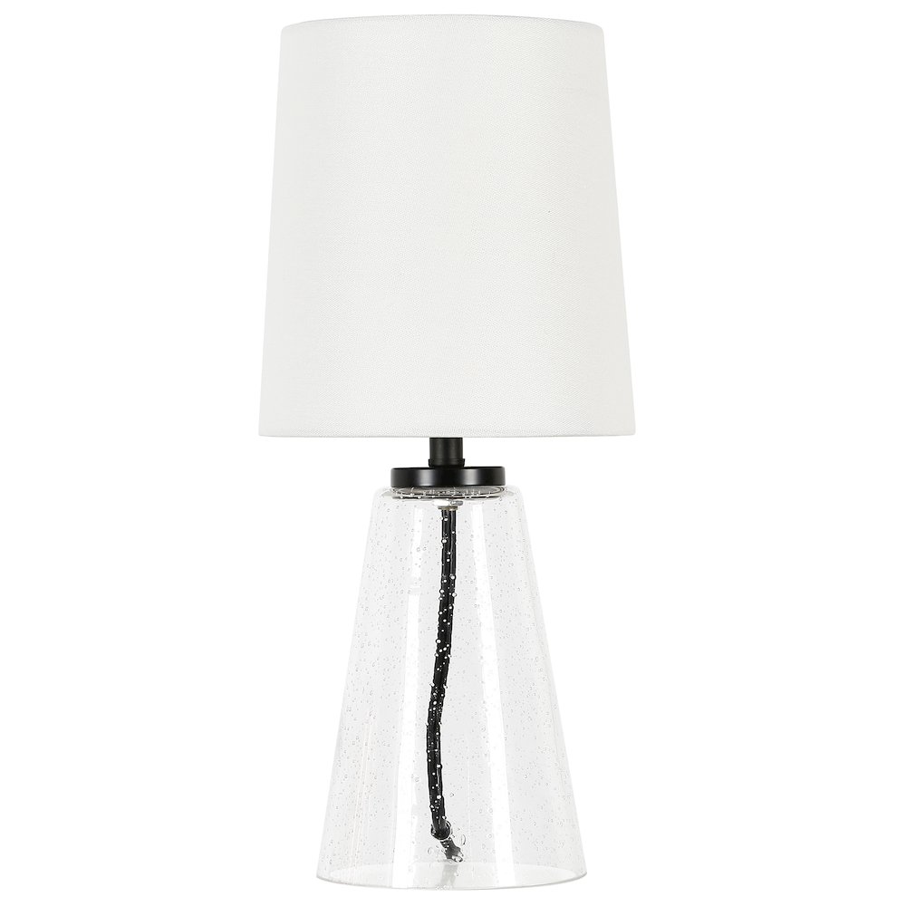 15" Traditional 1-Light Table Lamp with White Fabric Drum Shade, Bubble Glass. Picture 1