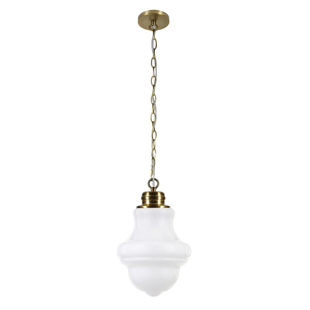 Annie 9.13" Wide Pendant with Glass Shade in Brass/White Milk. Picture 3