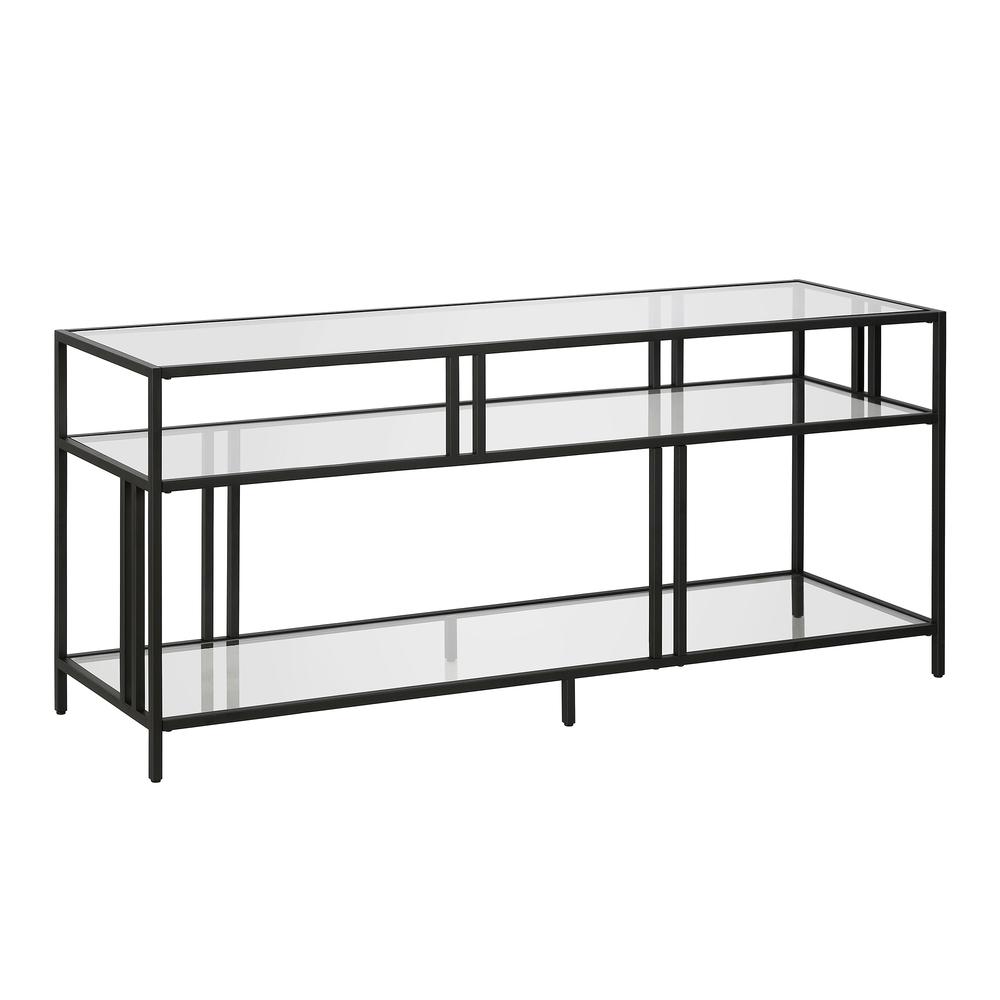 Cortland Rectangular TV Stand with Glass Shelves for TV's up to 60" in Blackened Bronze. Picture 1