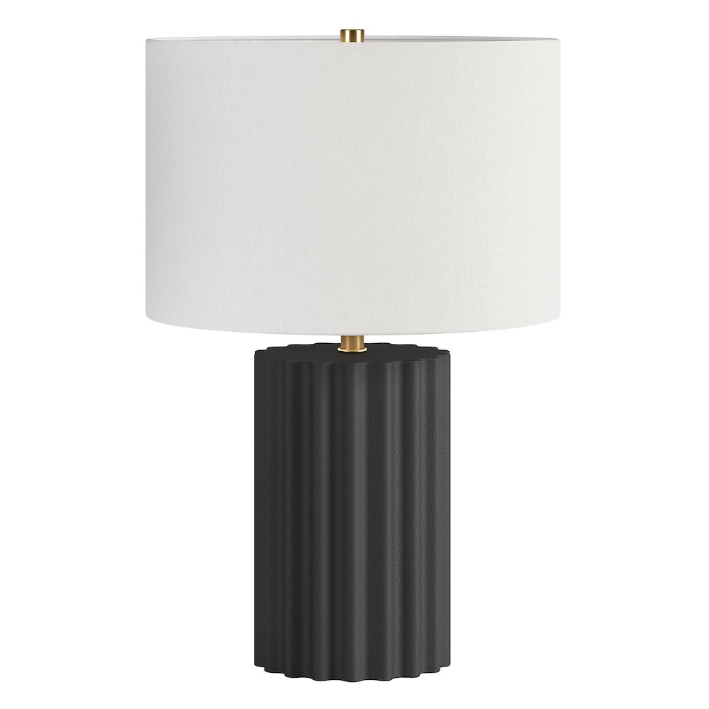 Seren 23" Tall Table Lamp with Fabric Shade in Matte Black/Brass/White. Picture 1