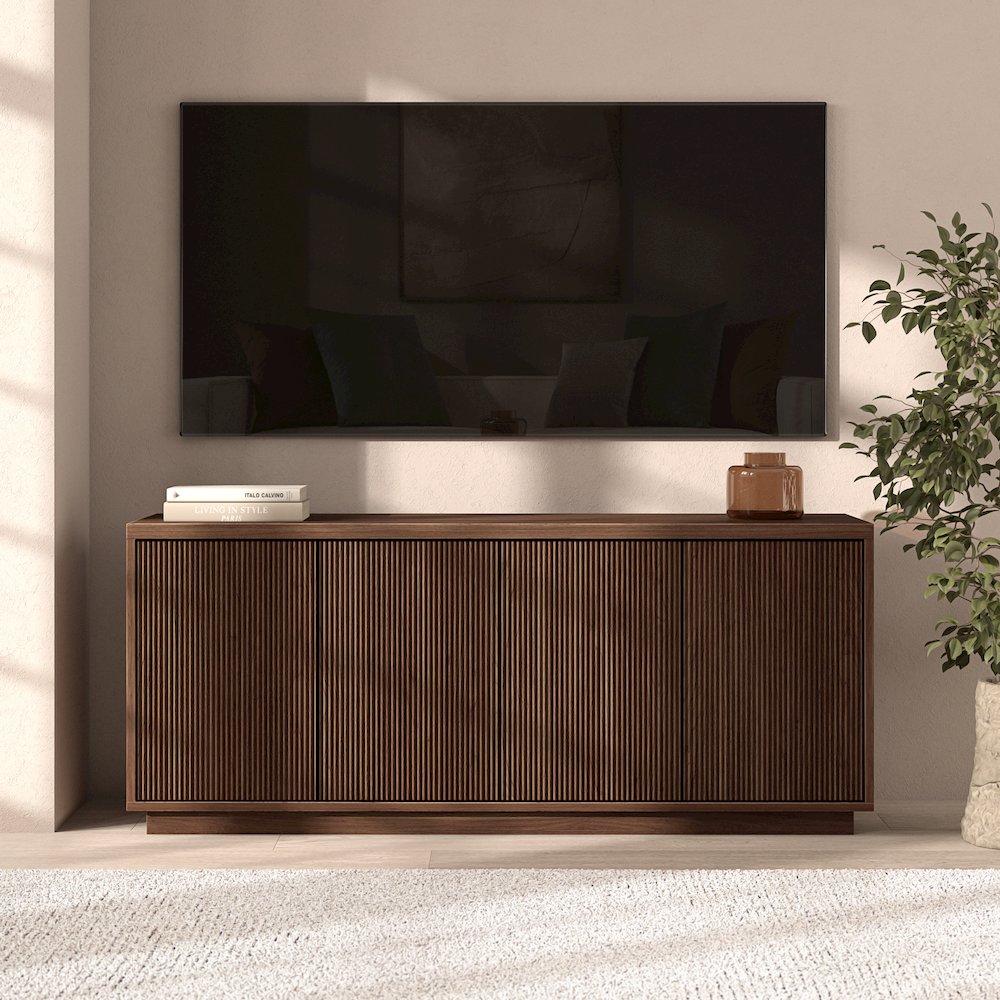 Hanson Rectangular Fluted TV Stand for TV's up to 65" in Satin Walnut. Picture 3