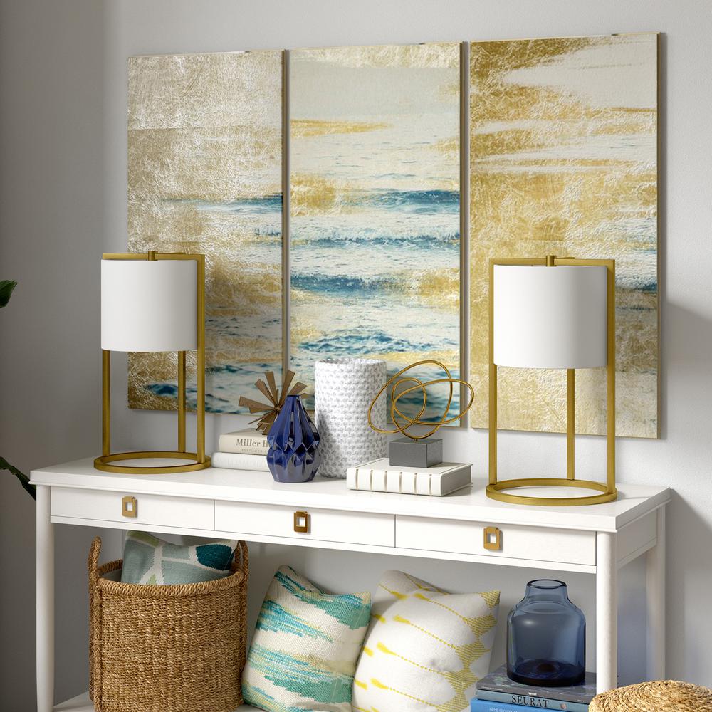 Peyton 22" Tall Asymmetric Table Lamp with Fabric Shade in Brass/White. Picture 4