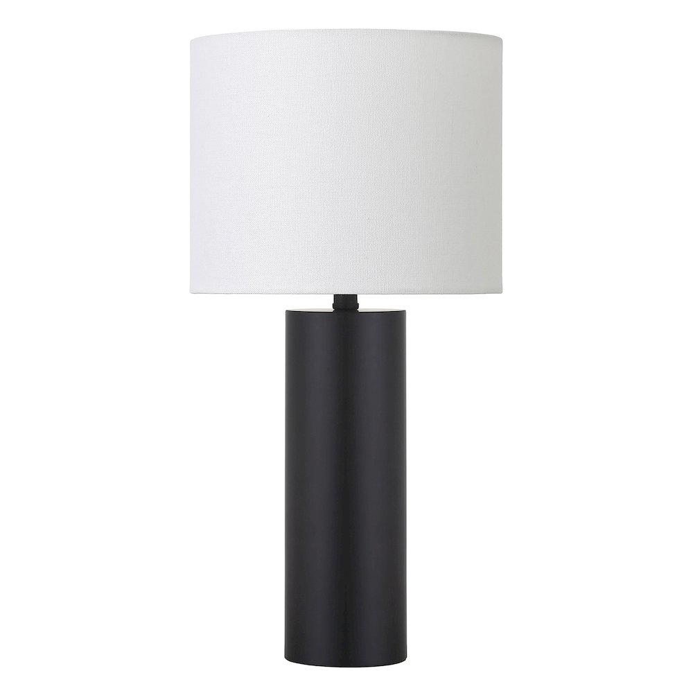 Henn&Hart 16" Mid-Century Modern 1-Light Table Lamp with White Fabric Drum. Picture 1