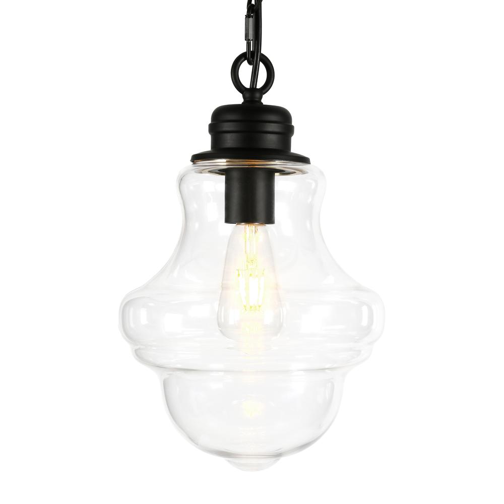 Annie 9.13" Wide Pendant with Glass Shade in Blackened Bronze/Clear. Picture 3