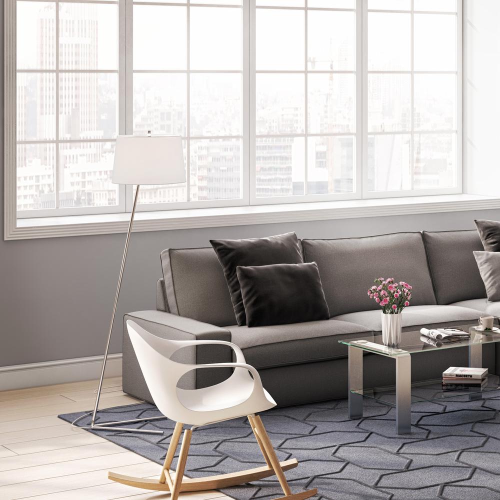 Markos Tilted Floor Lamp with Fabric Shade in Brushed Nickel/White. Picture 3