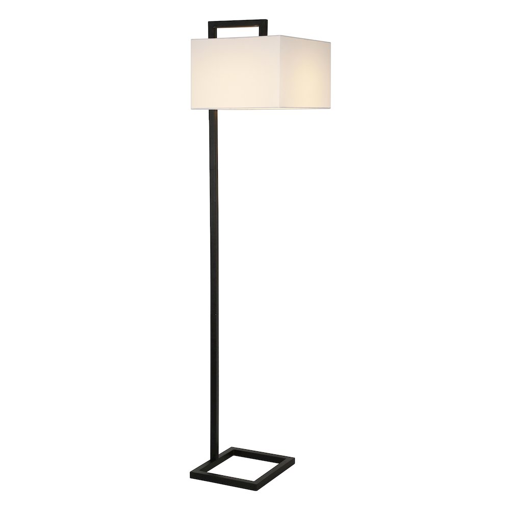 68" Traditional 1-Light Floor Lamp with White Fabric Rectangle Shade, Black. Picture 5