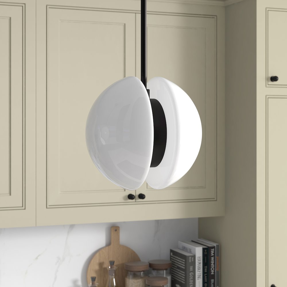 Kyriana 10" Wide 2-Light Pendant with Glass Shade in Matte Black/White. Picture 4