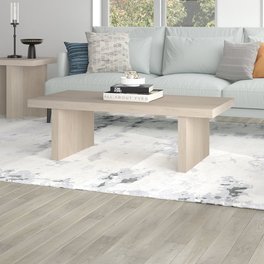 Soren 48" Wide Rectangular Coffee Table in Alder White. Picture 4