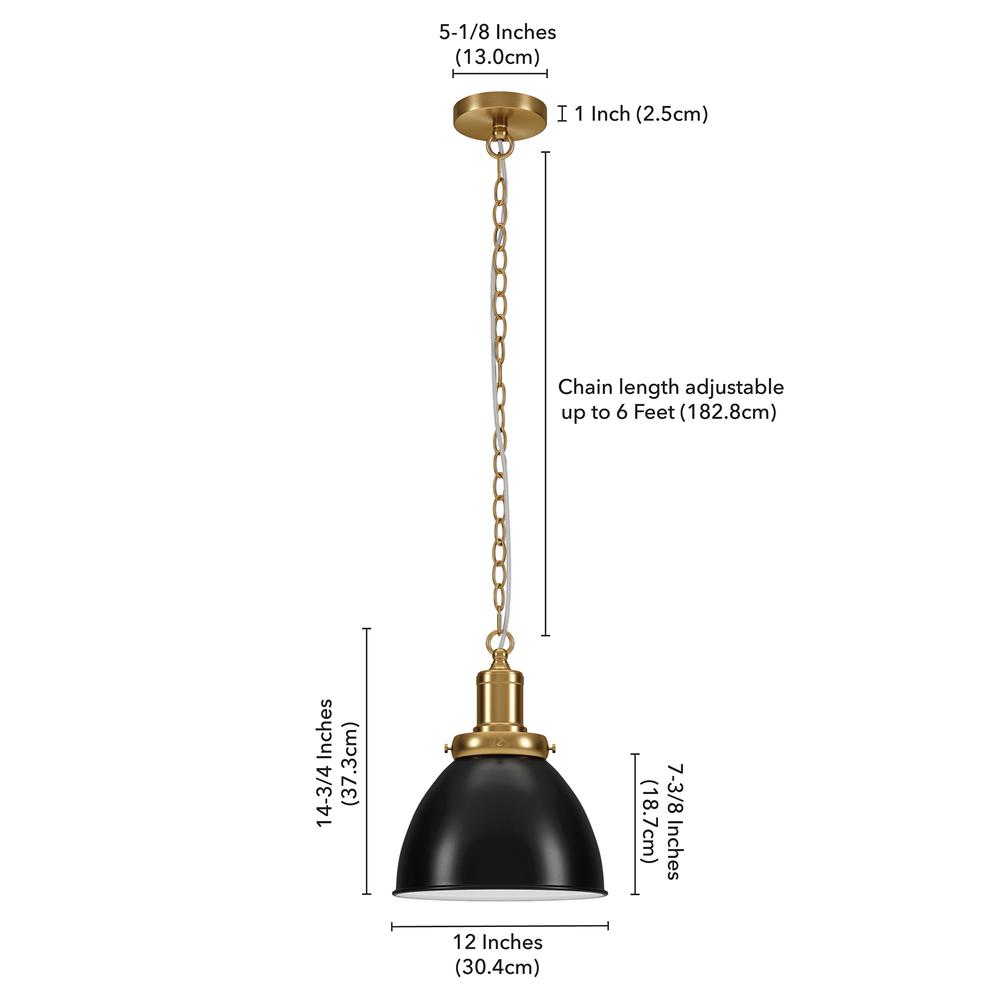 12" Wide Pendant with Metal Shade in Blackened Bronze/Brass/Blackened Bronze. Picture 5