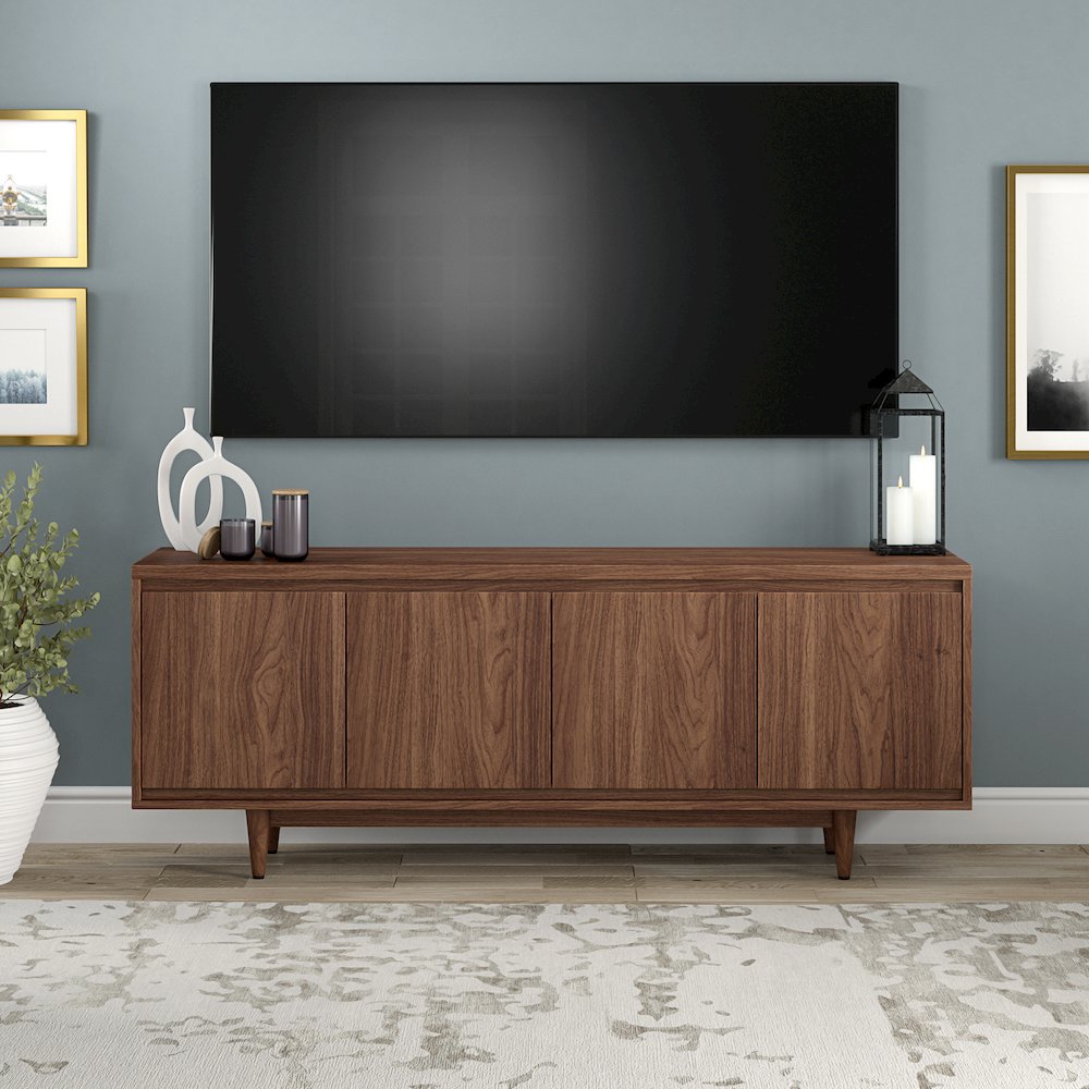 Duran Rectangular TV Stand for TV's up to 75" in Satin Walnut. Picture 3