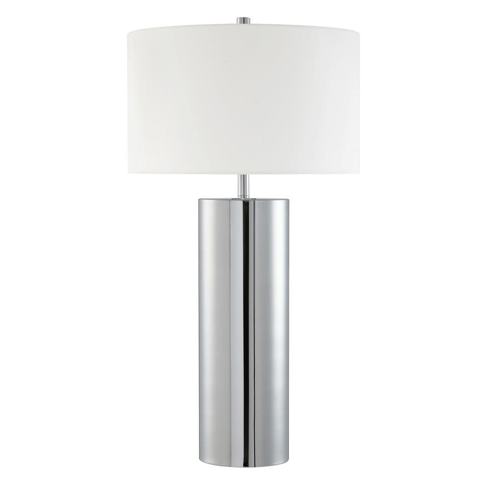 York 29.5" Tall Table Lamp with Fabric Shade in Polished Nickel/White. Picture 1