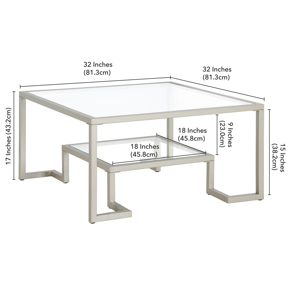 Athena 32'' Wide Square Coffee Table in Satin Nickel. Picture 5