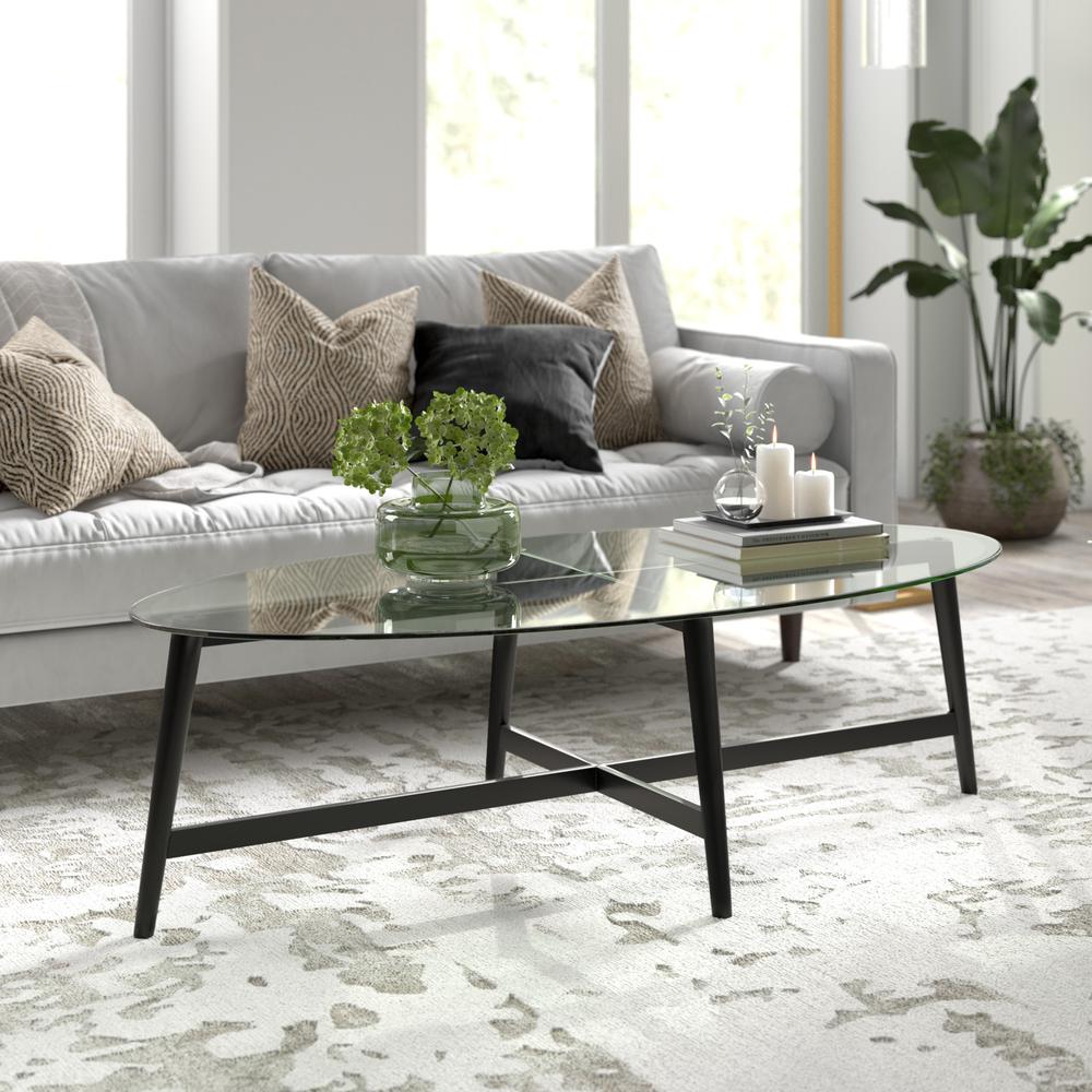 Olson 50.5'' Wide Oval Coffee Table in Blackened Bronze. Picture 2