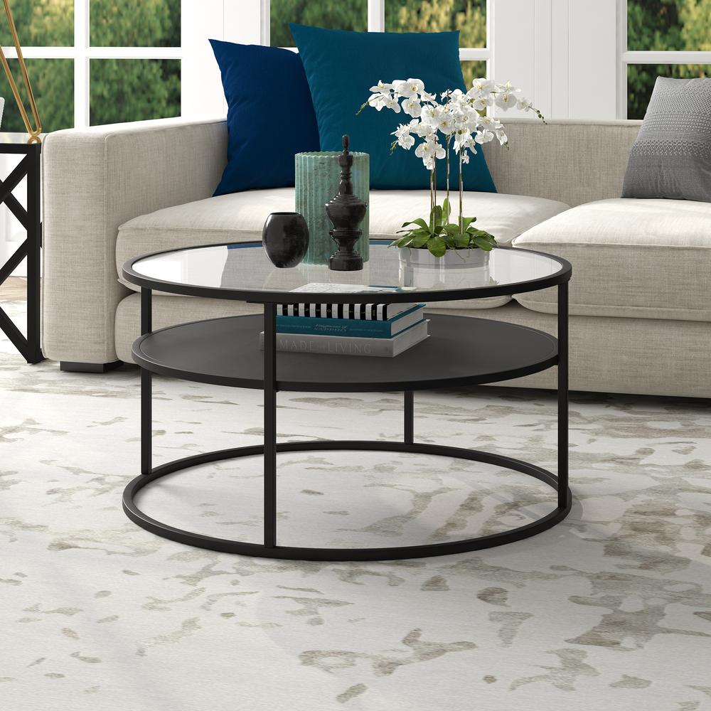 Ada 32" Wide Round Coffee Table in Blackened Bronze. Picture 3