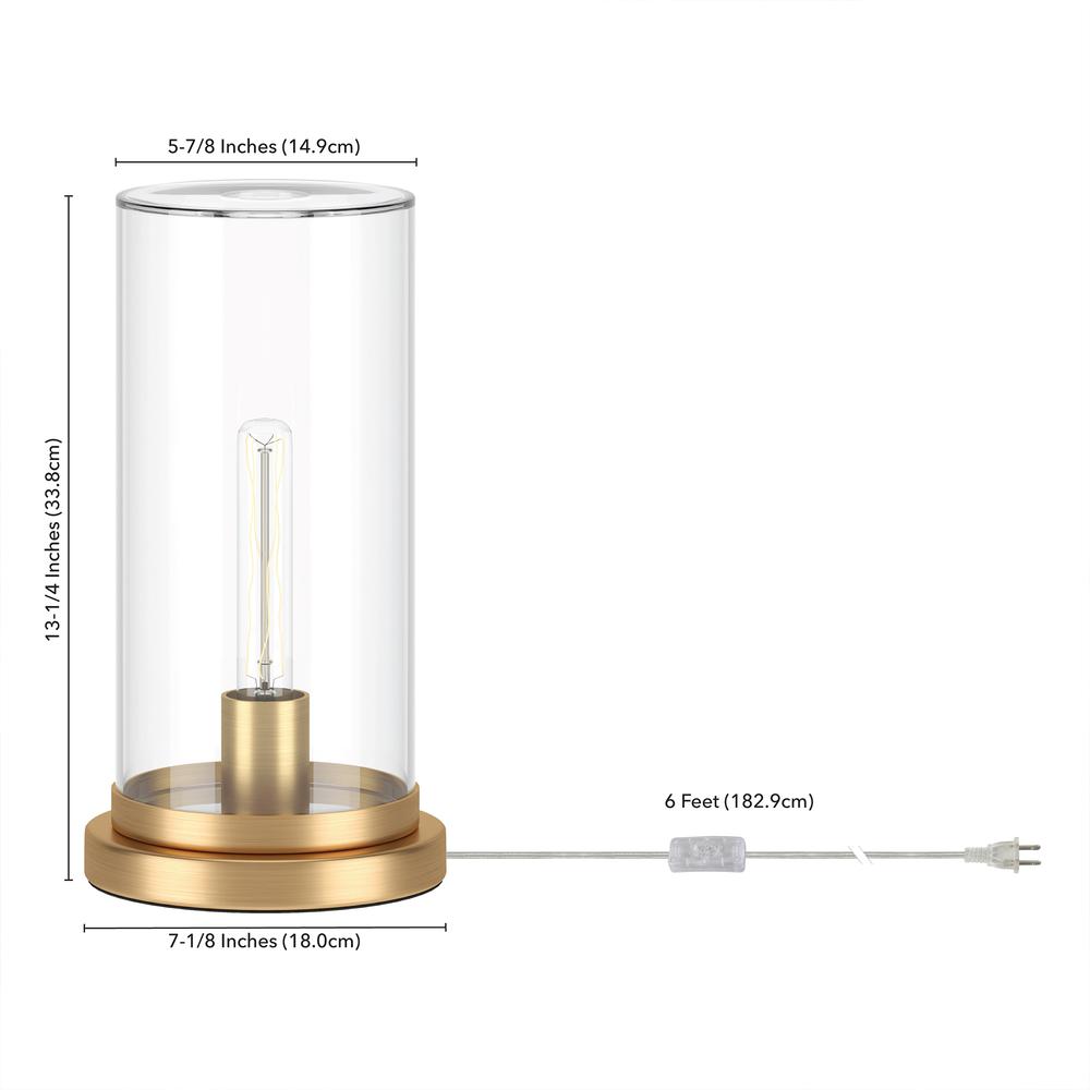 Perabo 13" Tall Uplight Mini Lamp with Glass Shade in Brushed Brass/Clear. Picture 4