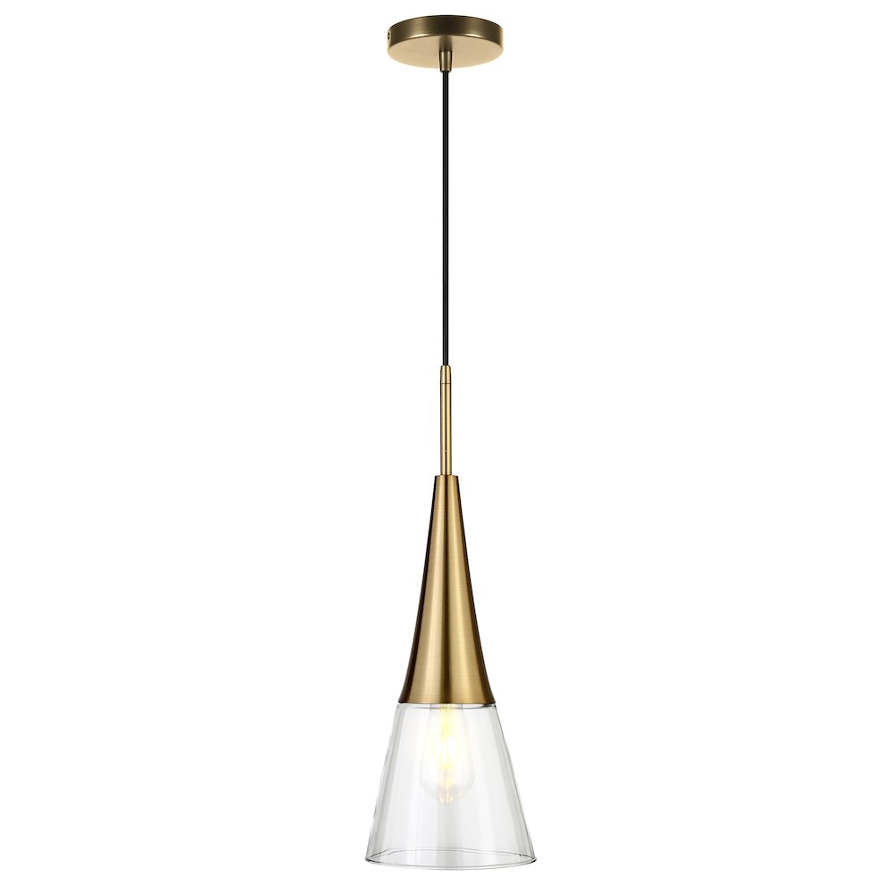 7'' Modern Pendant Light Fixture with Clear Glass Cone Shade and 8' Cord, Gold. Picture 3