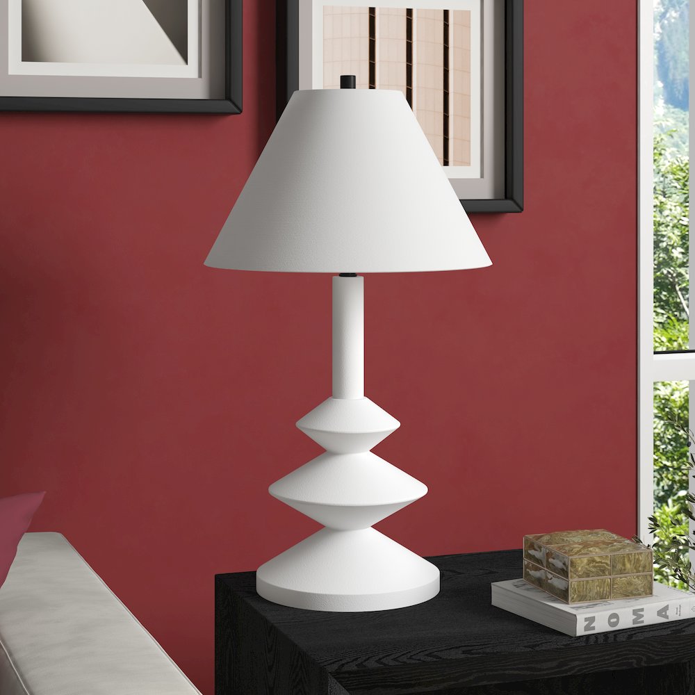 Abilene 28" Tall Triple Gourd Lamp with Fabric Shade in Matte White/White. Picture 3