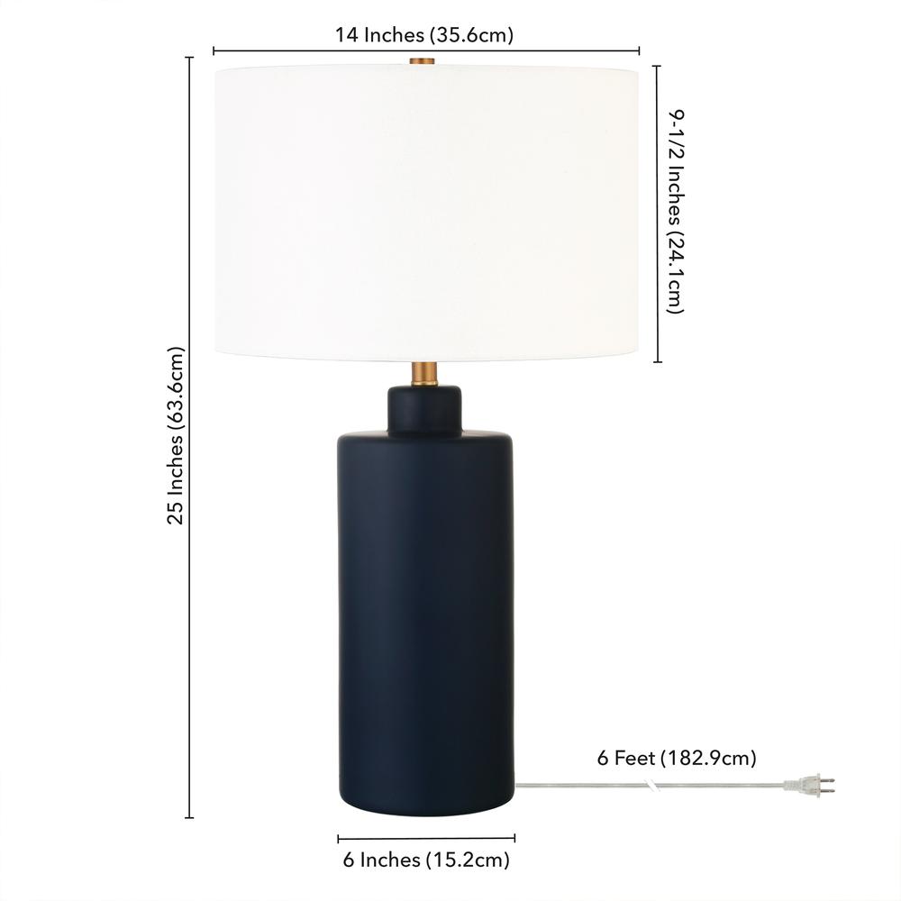 Carlina 25" Tall Ceramic Table Lamp with Fabric Shade in Matte Navy/White. Picture 4