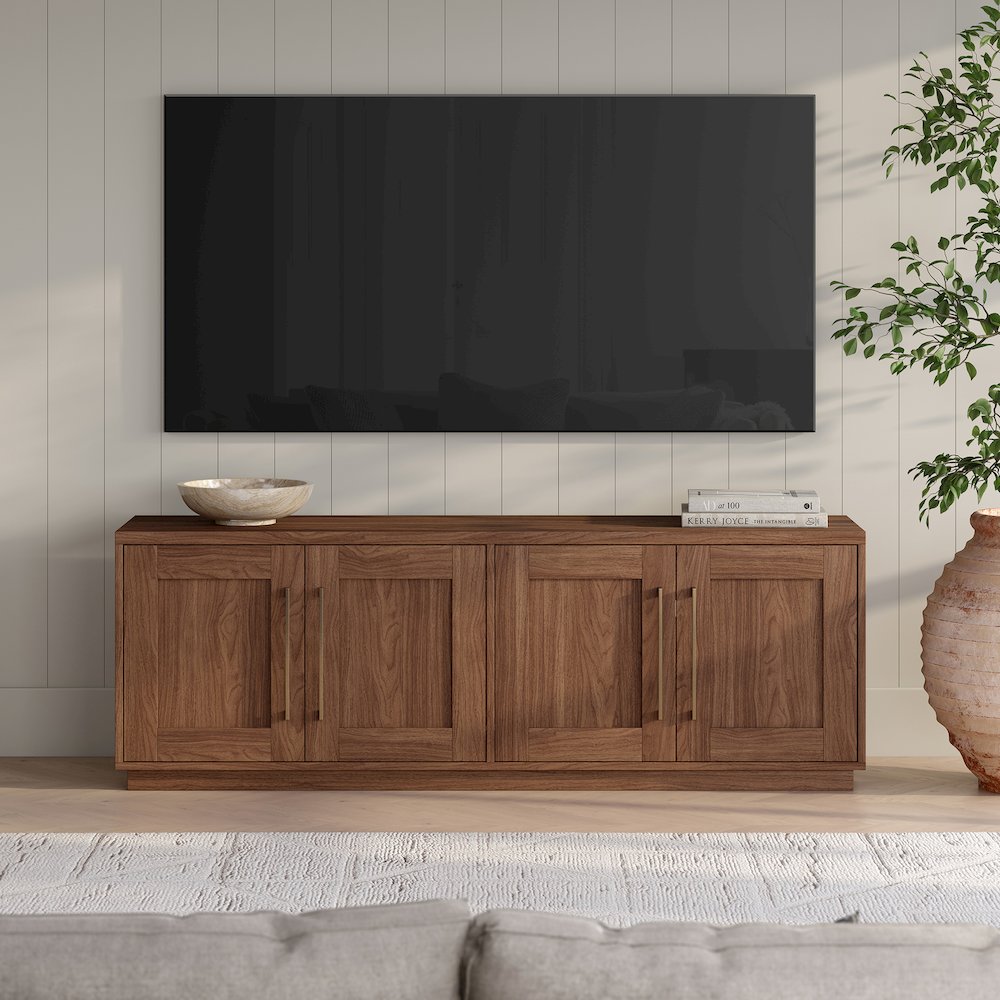 Tillman Rectangular TV Stand for TV's up to 75" in Satin Walnut. Picture 3