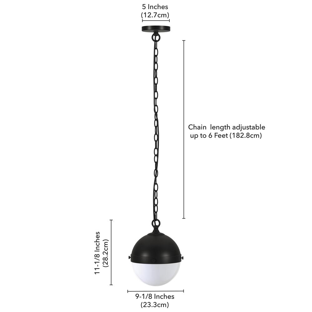 Aurora 9" Wide Pendant with Glass Shade in Blackened Bronze/White Milk. Picture 3