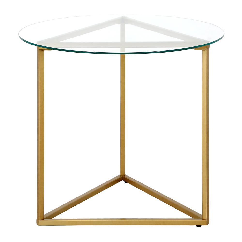 Jenson 24" Wide Round Side Table in Brass. Picture 3