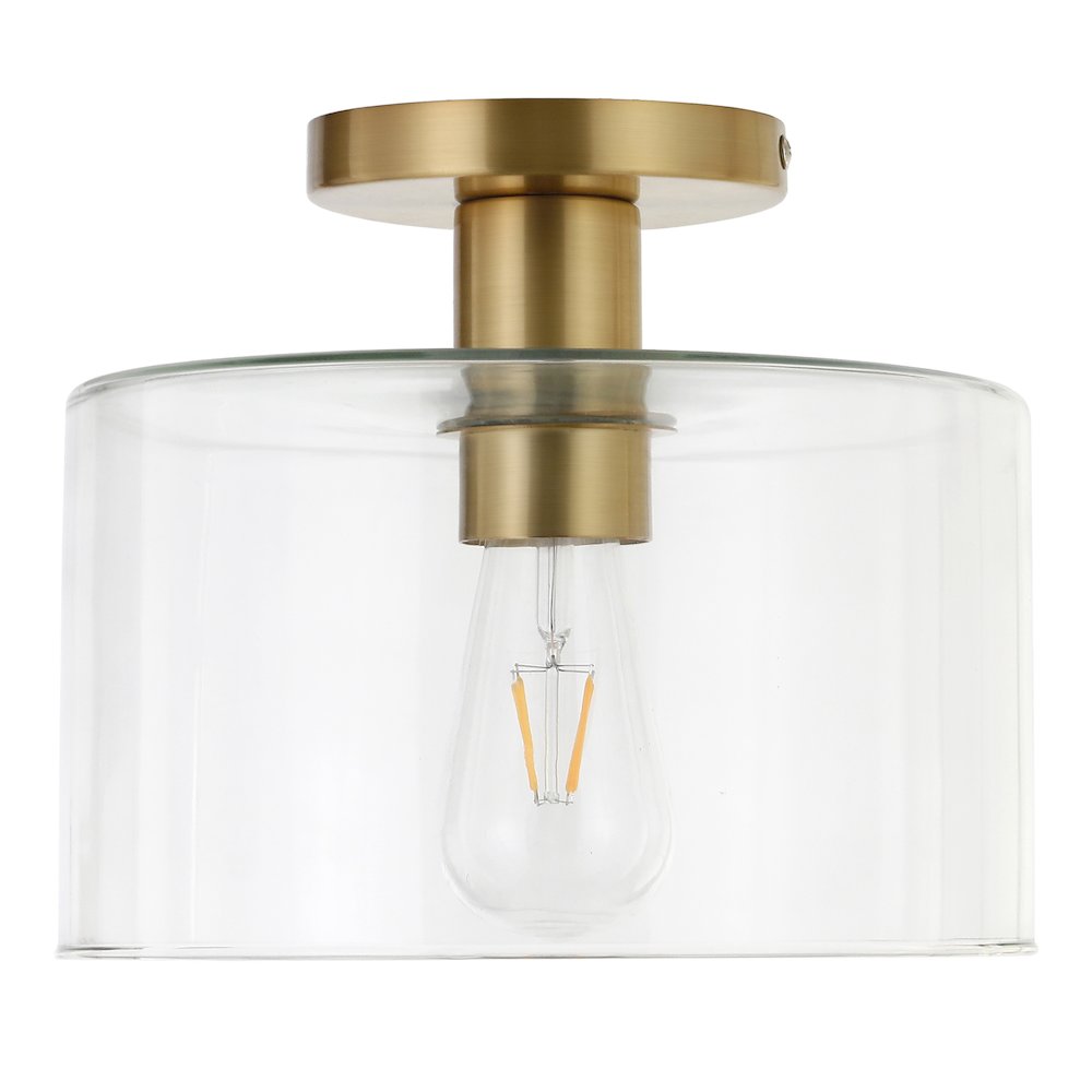 10" 1-Light Semi-Flush Mount Ceiling Light Fixture with Glass Drum Shade, Gold. Picture 3