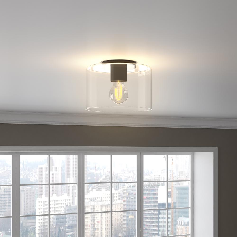 Henri 10" Wide Flush Mount with Glass Shade in Matte Black/Clear. Picture 2