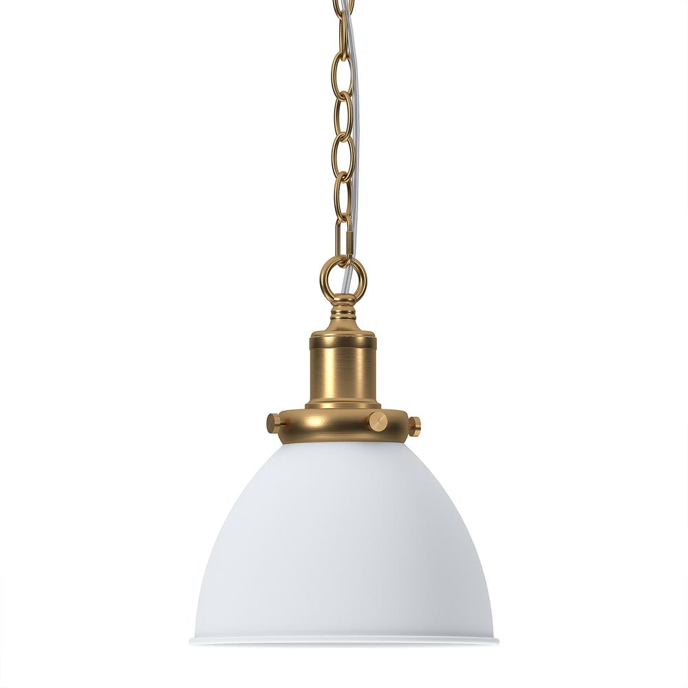Elodie 8" Wide Pendant with Metal Shade in Matte White/Brass/Matte White. Picture 2