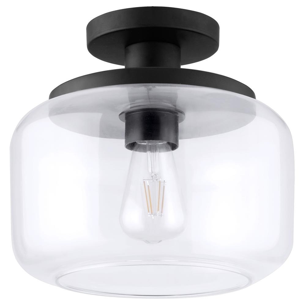 Tatum 11" Wide Semi Flush Mount with Glass Shade in Blackened Bronze/Clear. Picture 1