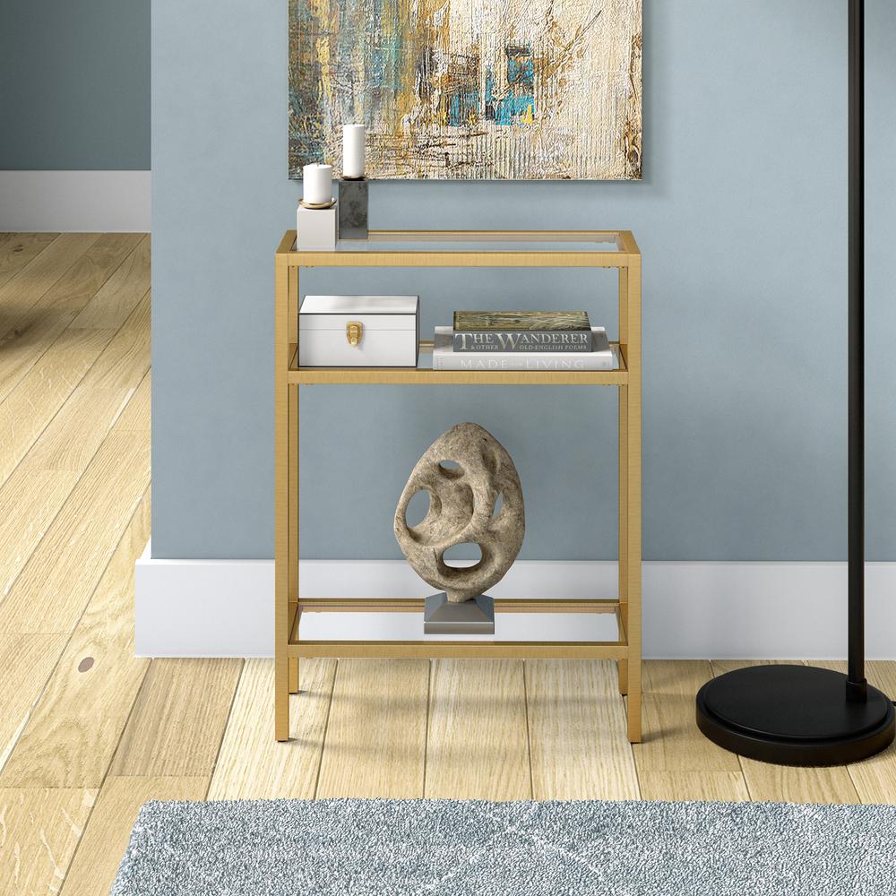 Sivil 22'' Wide Rectangular Console Table in Brass. Picture 2