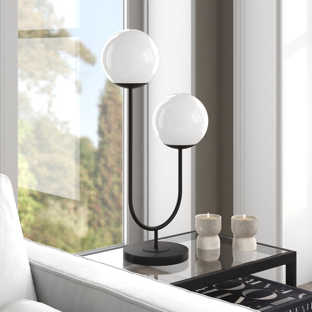 Dufrene 2-Light Table Lamp with Glass Shades in Blackened Bronze/White Milk. Picture 2