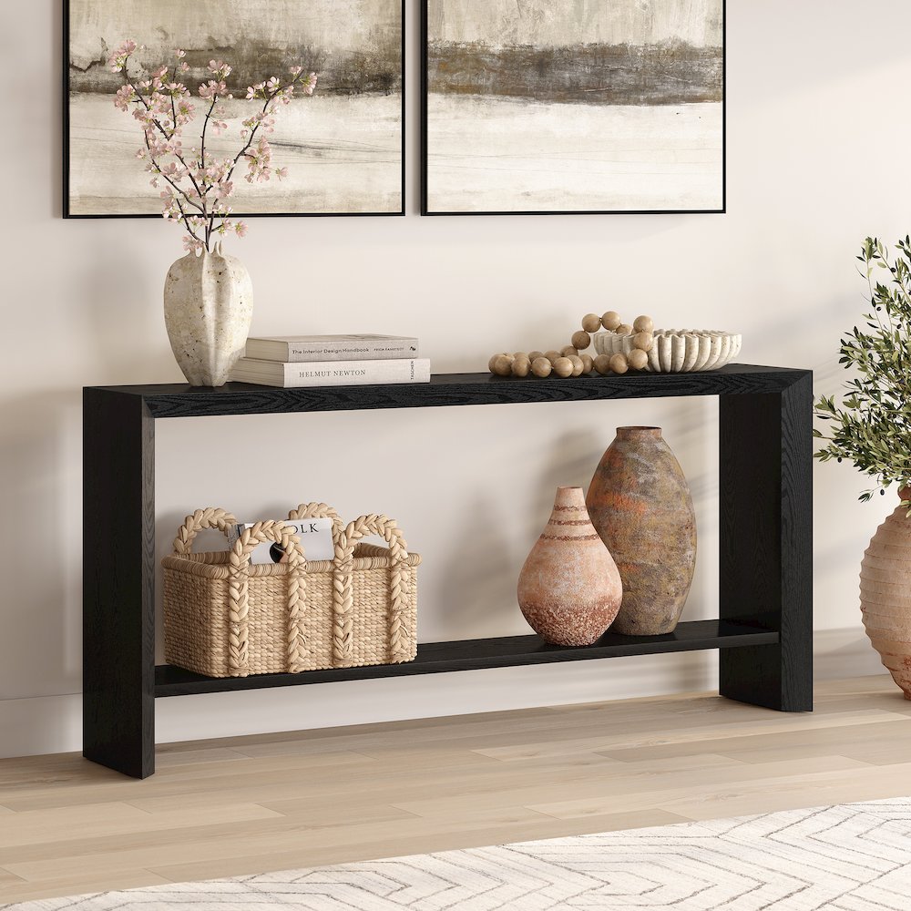 Osman 64" Wide Rectangular Console Table in Black Grain. Picture 4
