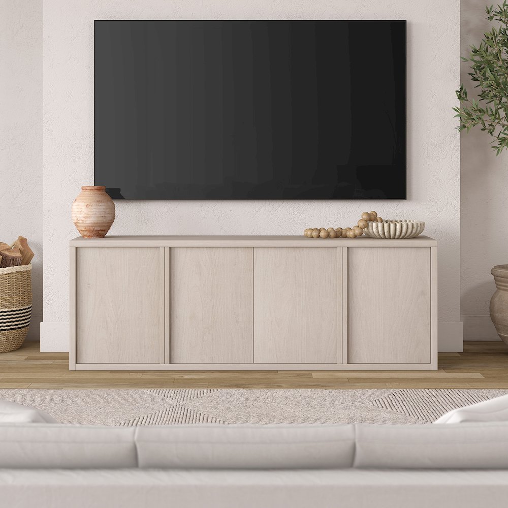 Savin Rectangular TV Stand for TV's up to 75" in Alder White. Picture 4