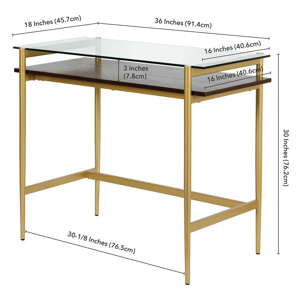 Eaton 36'' Wide Rectangular Desk in Brass/Walnut. Picture 5