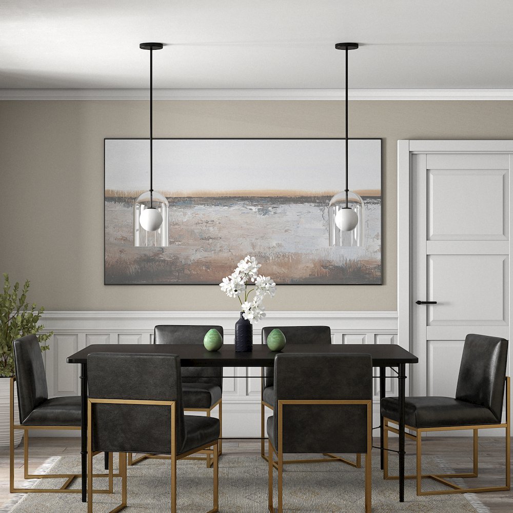 8" Wide Double Layer Pendant with Glass Shade in Blackened Bronze. Picture 4