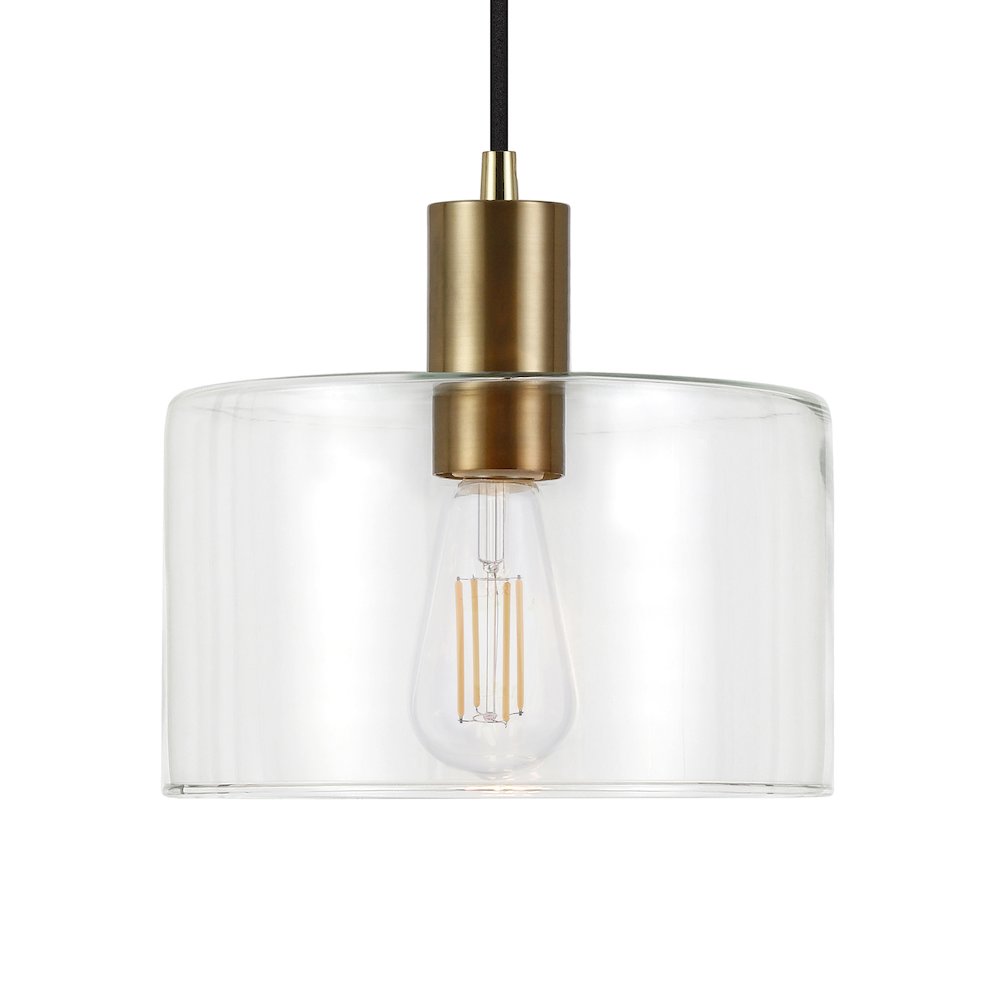 10" Pendant Light Fixture with Clear Glass Shade and 8' Adjustable Cord, Gold. Picture 6