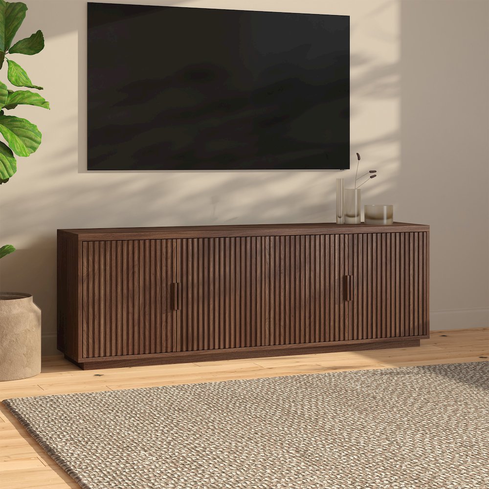 Mero Rectangular TV Stand for TV's up to 75" in Satin Walnut. Picture 5