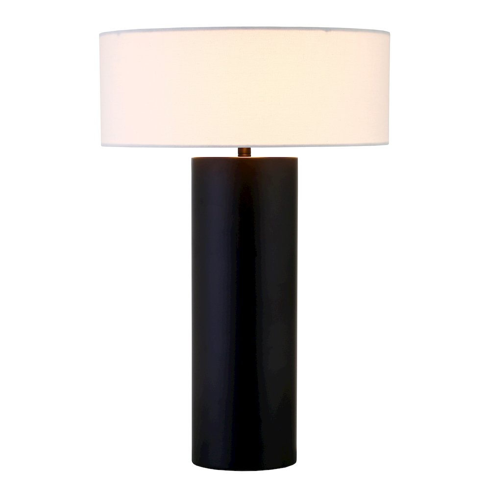 Wells 24" Tall Table Lamp with Fabric Shade in Blackened Bronze/White. Picture 2
