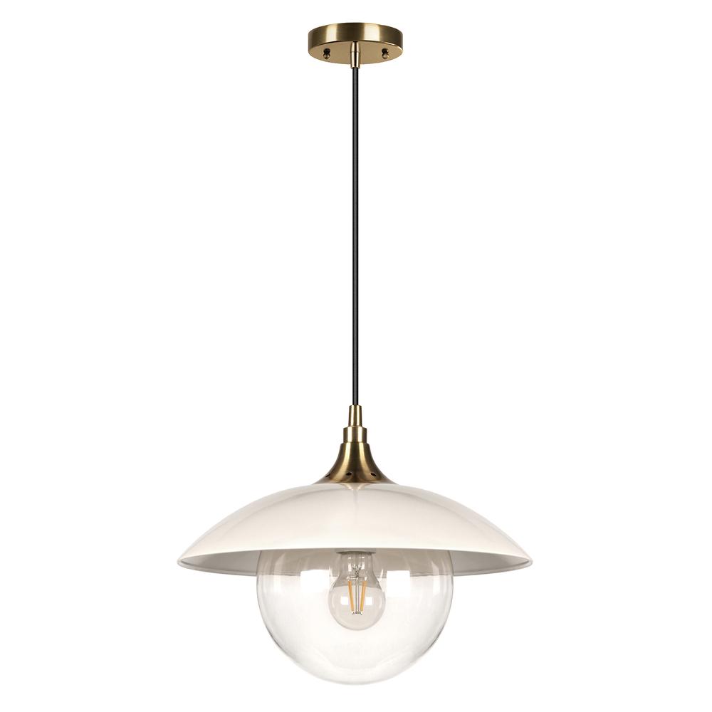 Alvia 14.5" Wide Pendant with Metal/Glass Shade in Pearled White/Brass/Pearled White. Picture 4