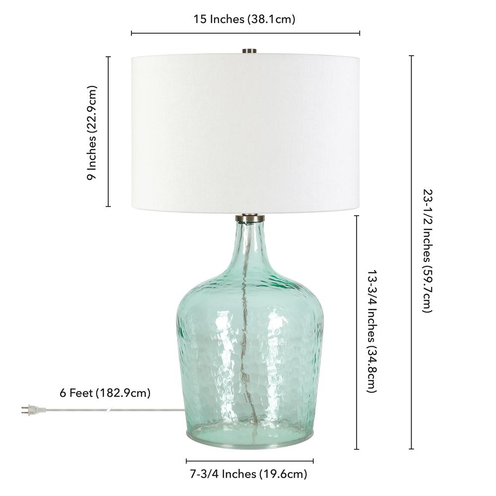 Casco 24" Tall Table Lamp with Fabric Shade in Textured Blue Glass/White. Picture 4